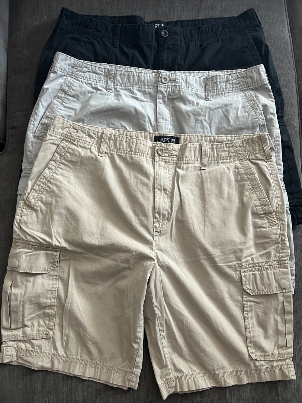 Apt. 9 Men's Cargo Shorts Trio - Black, Light Gray, Khaki
